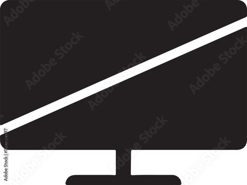 Desktop Computer Monitor Icon – Black Screen Vector,Simple PC Monitor Display Symbol Minimal Silhouette