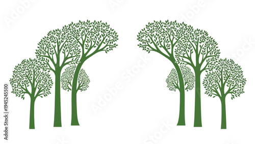 Green leafy tree branches arching to create a natural botanical frame with blank copy space in the center