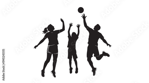 Set of 3 black silhouette volleyball players vector