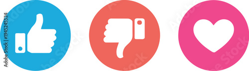 Social media reactions collection featuring thumbs up thumbs down and heart icons in clean flat design