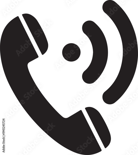 Simple black phone icon with ringing signal
