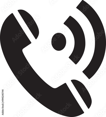 Simple black phone icon with ringing signal

