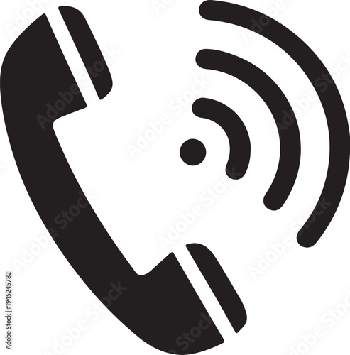Simple black phone icon with ringing signal
