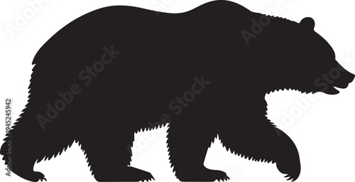 Wild Bear Silhouette – Black Forest Animal Icon,Grizzly Bear Walking Profile Wildlife Animal Vector