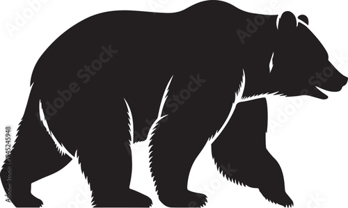 Wild Bear Silhouette – Black Forest Animal Icon,Grizzly Bear Walking Profile Wildlife Animal Vector
