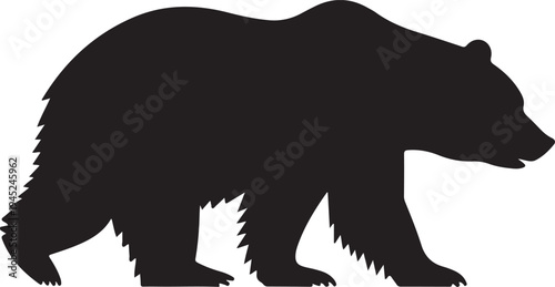 Wild Bear Silhouette – Black Forest Animal Icon,Grizzly Bear Walking Profile Wildlife Animal Vector