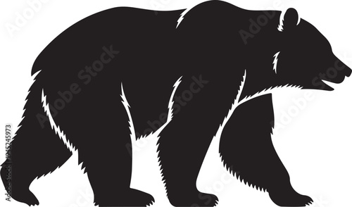 Wild Bear Silhouette – Black Forest Animal Icon,Grizzly Bear Walking Profile Wildlife Animal Vector