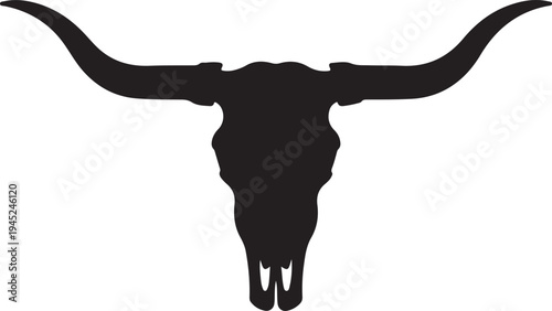 Bull Skull Icon – Western Long Horn Cattle Skeleton,Cow Skull with Horns – Vintage Western Symbol