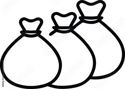 Three bags of coins line art icon vector money wealth