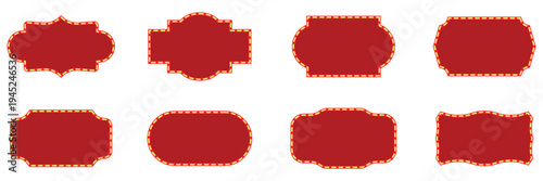 Collection of vintage cinema marquee frames. Cinema frame shapes set. Retro theater ticket borders, decorative red and gold geometric shapes.