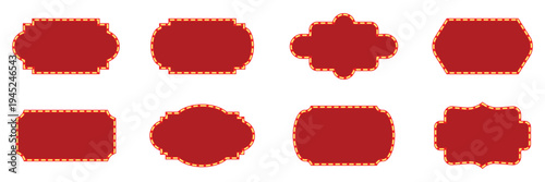 Collection of vintage cinema marquee frames. Cinema frame shapes set. Retro theater ticket borders, decorative red and gold geometric shapes. Ornamental classic label badges vector illustration.