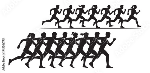 Running people silhouettes sequence of runners athletes in motion group of joggers racing forward