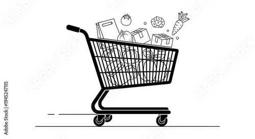 Shopping Cart Full of Groceries, Healthy Food, Supermarket, Online Shopping Concept