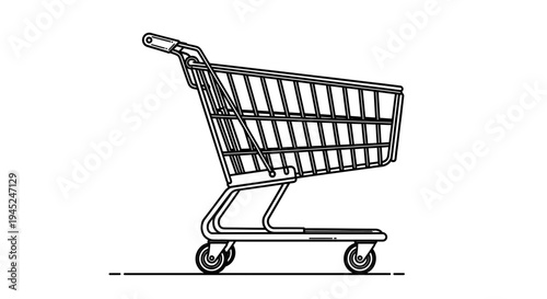 Shopping Cart Icon, Outline Illustration of a Supermarket Trolley on White Background