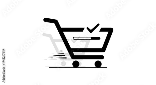 Shopping cart with progress bar and checkmark, online shopping, order confirmation, fast delivery