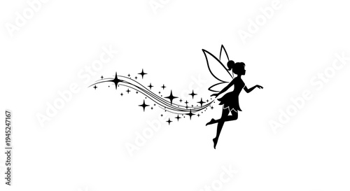 Silhouette of a fairy with wings and sparkling trail, magical, fantasy, whimsical, flying