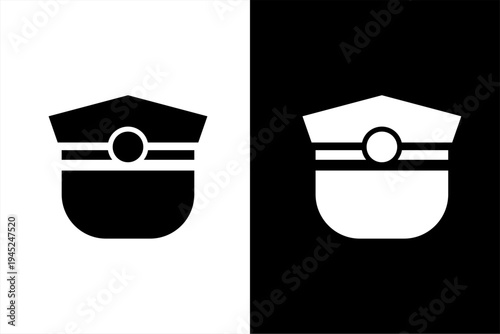 police hat icon, black and white concept flat outline vector design