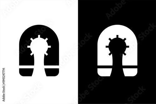 life vest lamp icon, black and white concept flat outline vector design