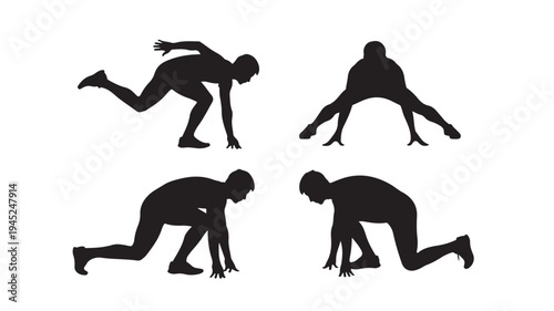 Set of 4 running man silhouettes vector