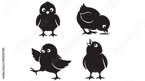 Set of 4 black bird icons vector