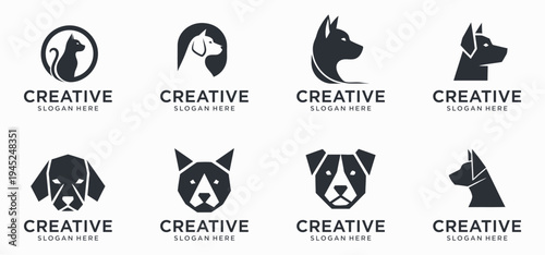 Modern Pet Dog and Cat Logo Bundle, Veterinary Animal Icon Collection Vector