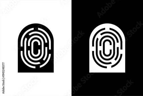 fingerprint icon, black and white concept flat outline vector design