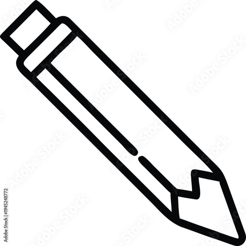Line art icon vector of a sharp tipped pencil with eraser