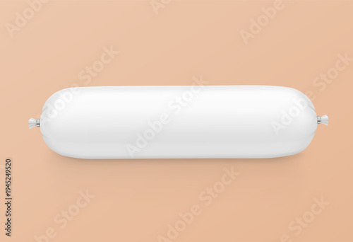 Plastic casing mockup for pate, sausages, meat products and etc. Vector illustration on colour background. The mockup extreme accurately conveys packaging details, materials, and proportions. EPS10.
