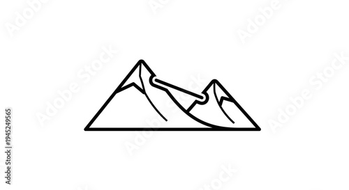 Minimalist mountain range icon with connecting bridge, adventure and travel concept