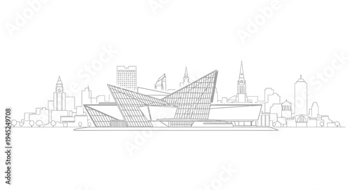 Modern Architecture Skyline Cityscape Line Art Drawing