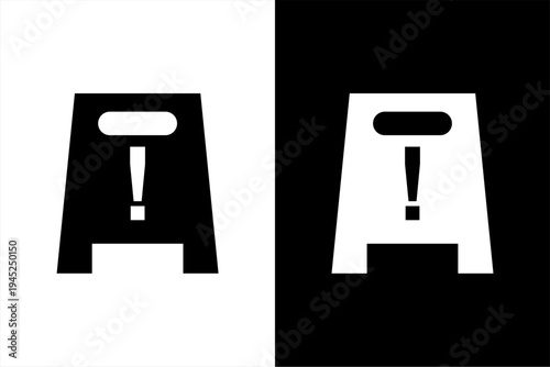 caution sign icon, black and white concept flat outline vector design