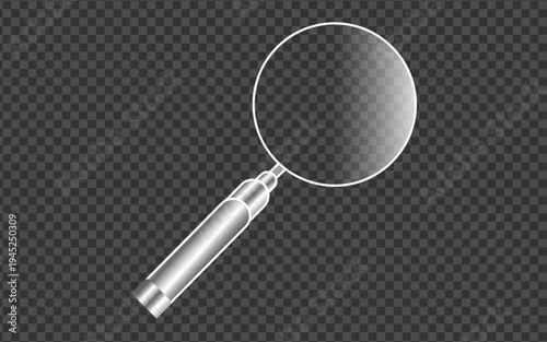 Realistic transparent magnifying glass isolated background lens search tool zoom magnify optical loupe clarity optical lens magnifier reflection inspection vector illustration design.