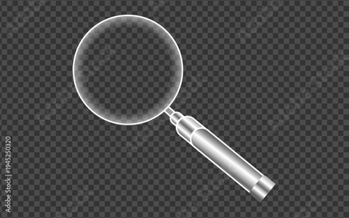 Realistic transparent magnifying glass isolated background lens search tool zoom magnify optical loupe clarity optical lens magnifier reflection inspection vector illustration design.