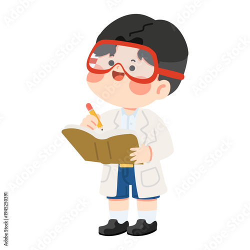 Boy Student Scientist Writing in Notebook