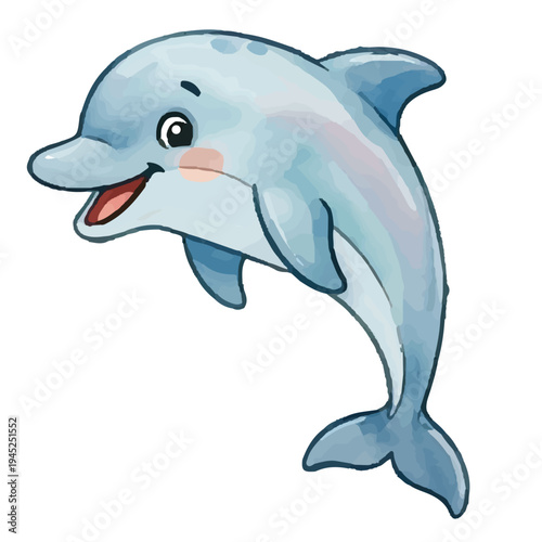 Cute cartoon dolphin jumping in the ocean isolated on white background vector illustration