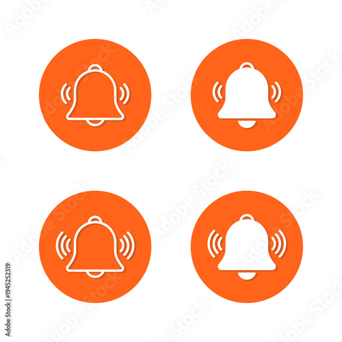 Notification bell icon set with shadow. Alert and reminder symbol