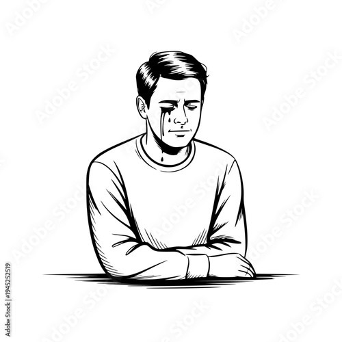 Minimalist black and white line art illustration of a lone tree standing in a vast, empty field under a simple sky.