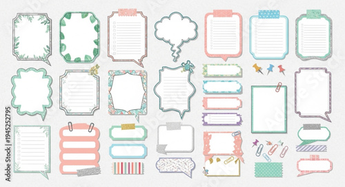 Collection of Cute Paper Note Frames for Scrapbooking and Journaling.