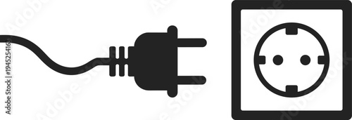 Black plug and socket on white background electrical power outlet