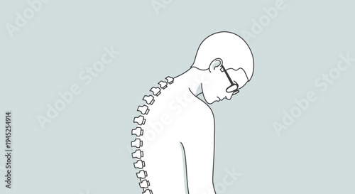 Human Spine Curvature, Poor Posture, Spinal Health Issues, Medical Illustration