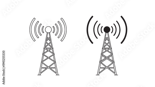 Set of 2 radio tower icons vector, communication tower illustrations