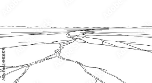 Cracked Ice Surface with Horizon Line - Winter Landscape Illustration