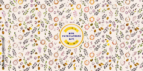 Floral pattern with cameo portraits and a central patriotic emblem