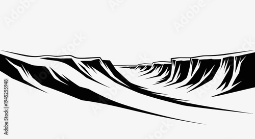 Dramatic Black and White Canyon Landscape Illustration