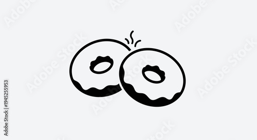 Doodle Style Two Donuts Icon, Simple Line Art, Sweet Pastry, Food Illustration
