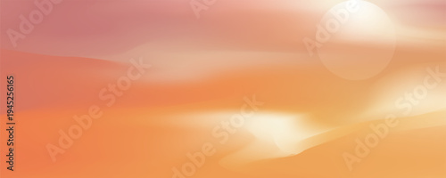 Sunset Sky Background.Sunrise,Cloud in Summer.Vector Sunny day autumn in color pink,yellow twilight in evening by sea beach.Spring field and sun dawn.illustration Cartoon Horizon Naturewinter Sunlight