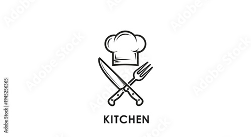 Chef Hat Crossed Knife and Fork Icon, Kitchen Restaurant Symbol