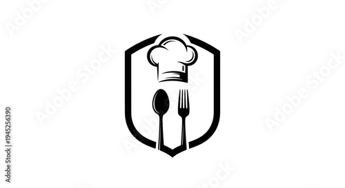 Chef Hat Spoon Fork Emblem - Culinary Logo Icon