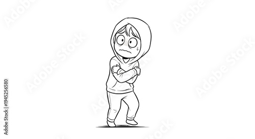 Chilly Person in Hoodie Shivering with Arms Crossed, Feeling Cold and Uncomfortable
