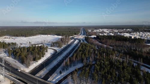 Aerial view of a highway with roadwork detour, Oulu Finland